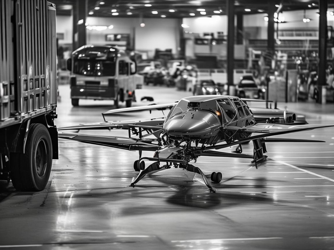 货车停车场上的无人机整机装配