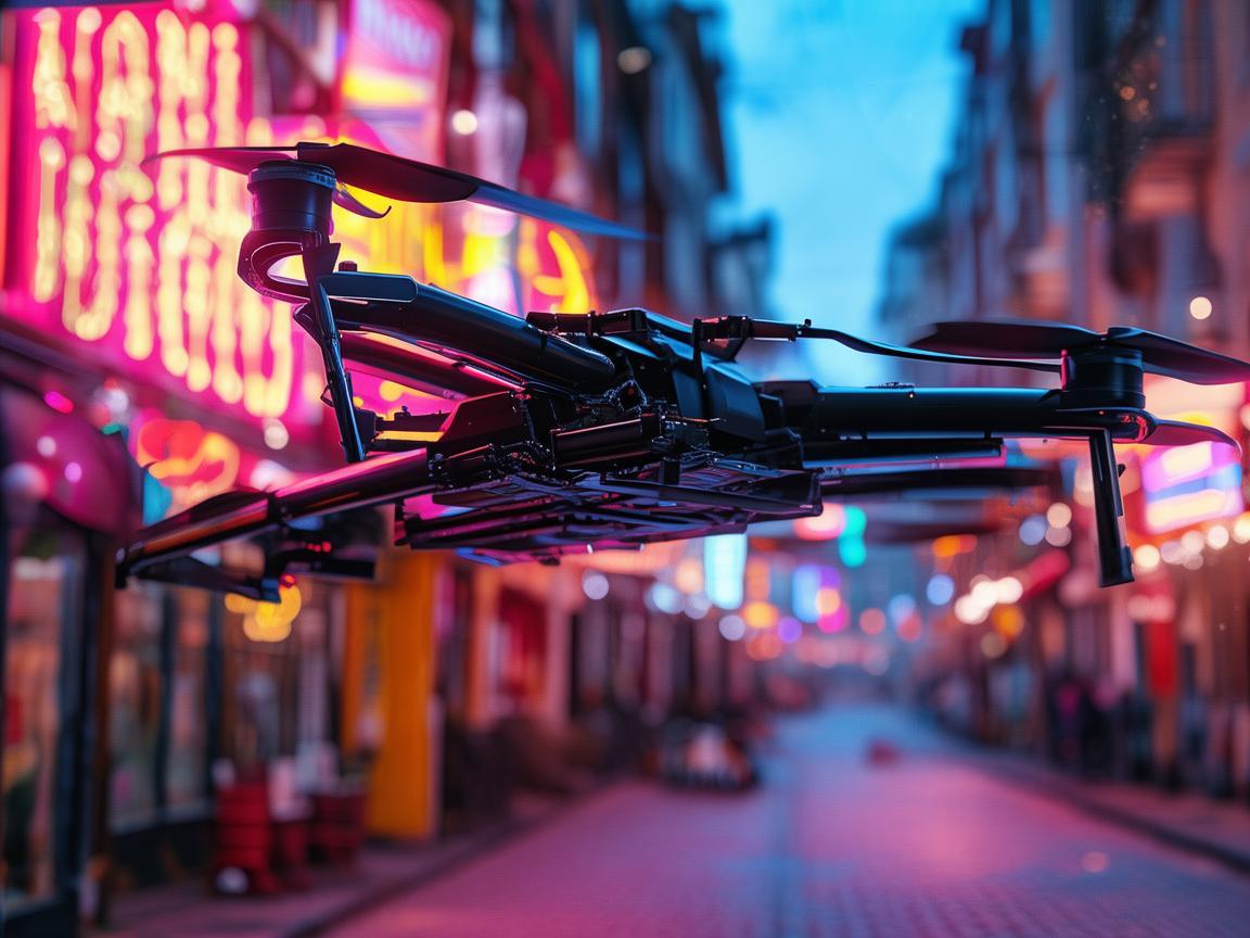 酒吧街霓虹灯与无人机整机装配的奇妙融合