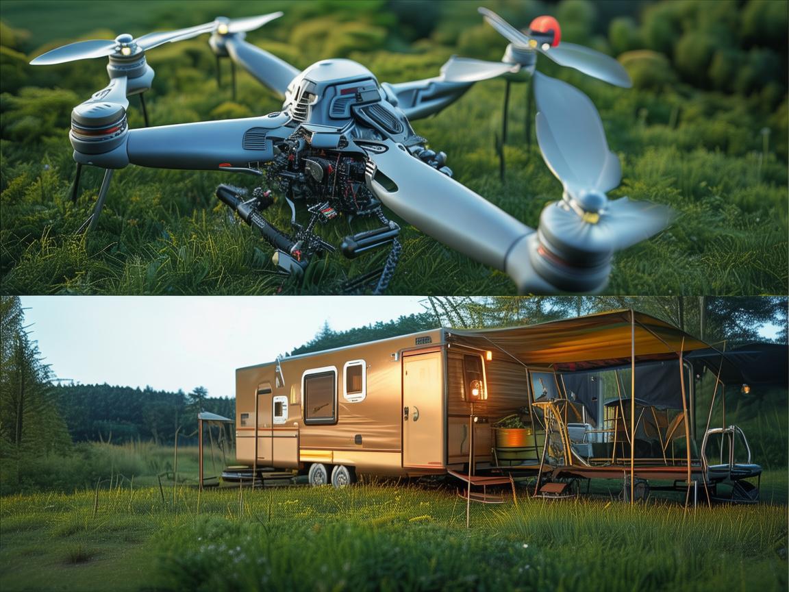 无人机整机装配，露营车的空中视角新玩法